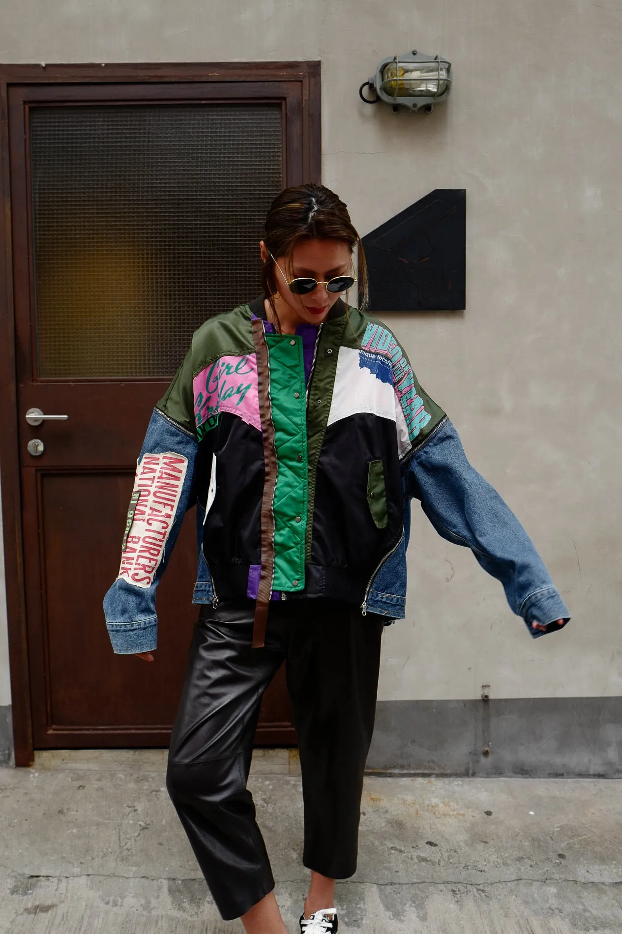 ( BEIGE / GREEN ) PATCHWORK MA1 DENIM JACKET *MUST BUY*