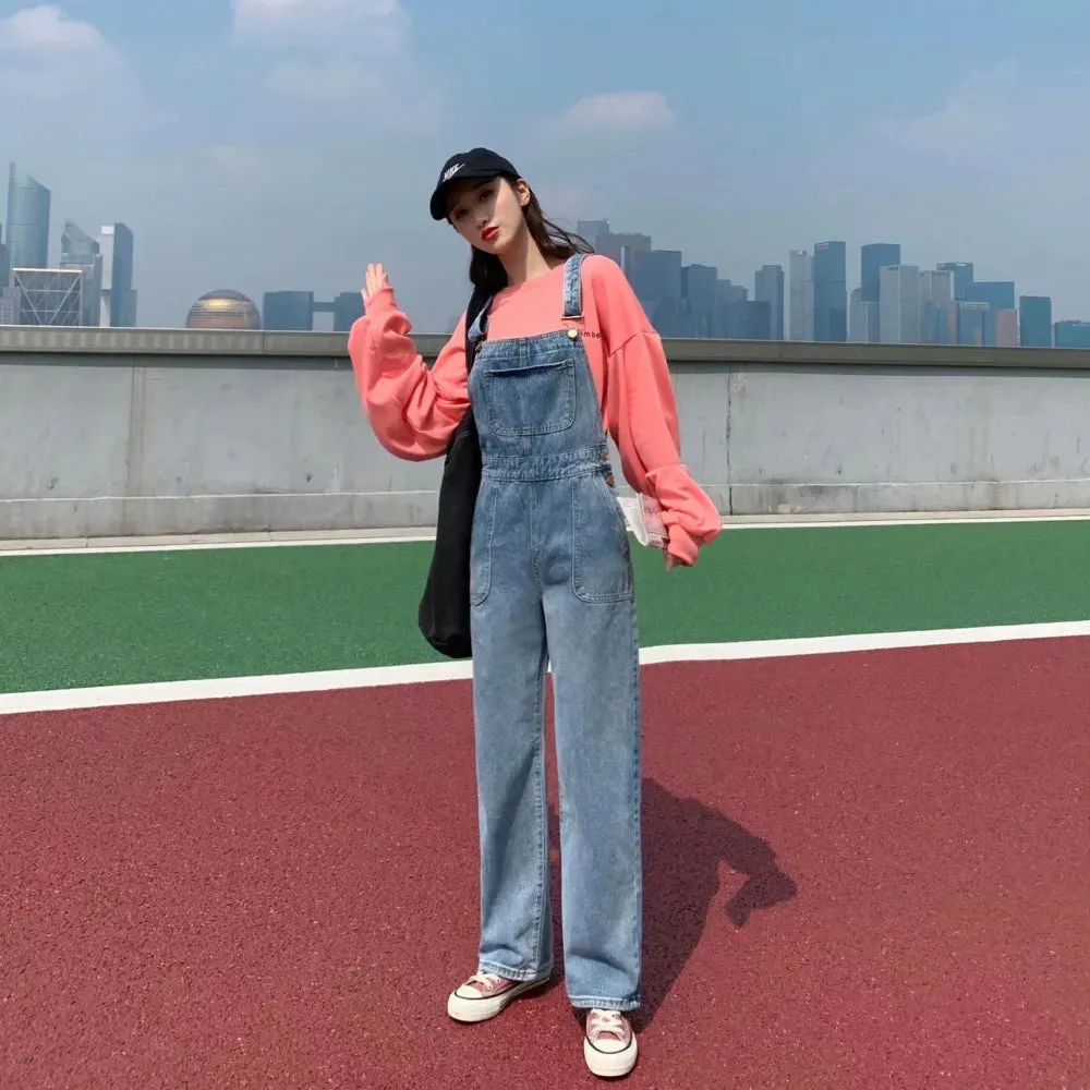 Amy Fashion - Denim Jumpsuits Women Pant Woman High Waist Denim Pants Wide Leg Denim Clothing Blue Vintage Quality Fashion