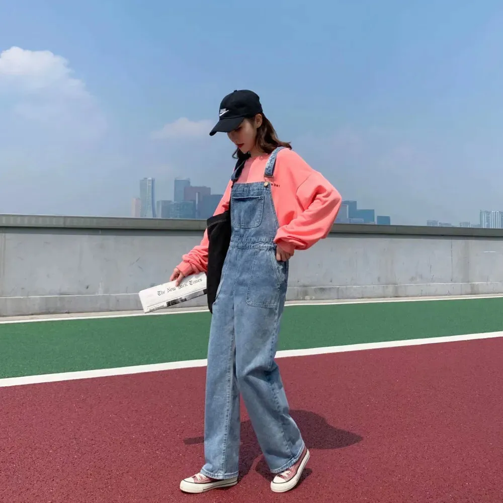 Amy Fashion - Denim Jumpsuits Women Pant Woman High Waist Denim Pants Wide Leg Denim Clothing Blue Vintage Quality Fashion