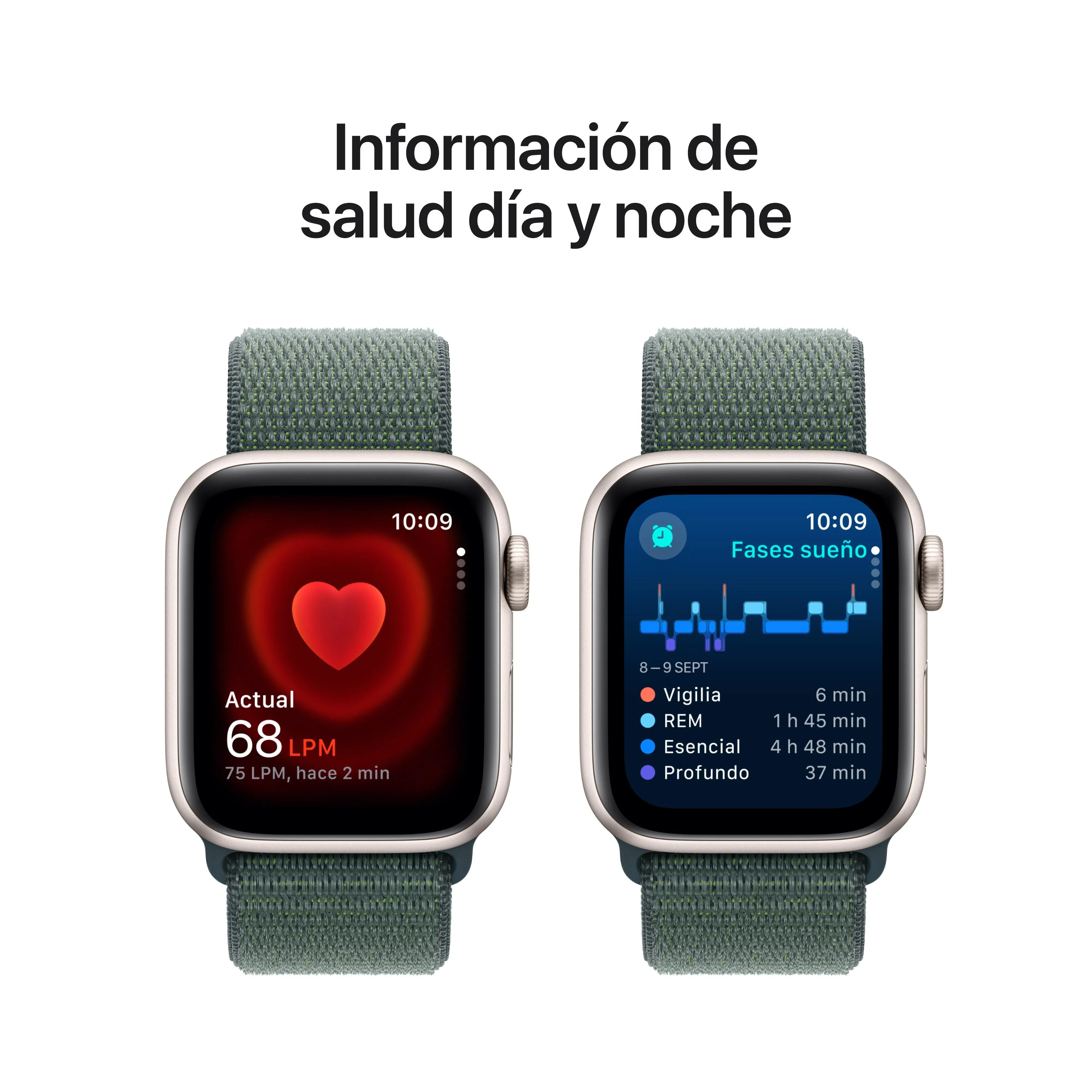 Apple Watch SE (GPS) - Caja de aluminio en blanco estrella de 40 mm - Correa Loop deportiva verde lago