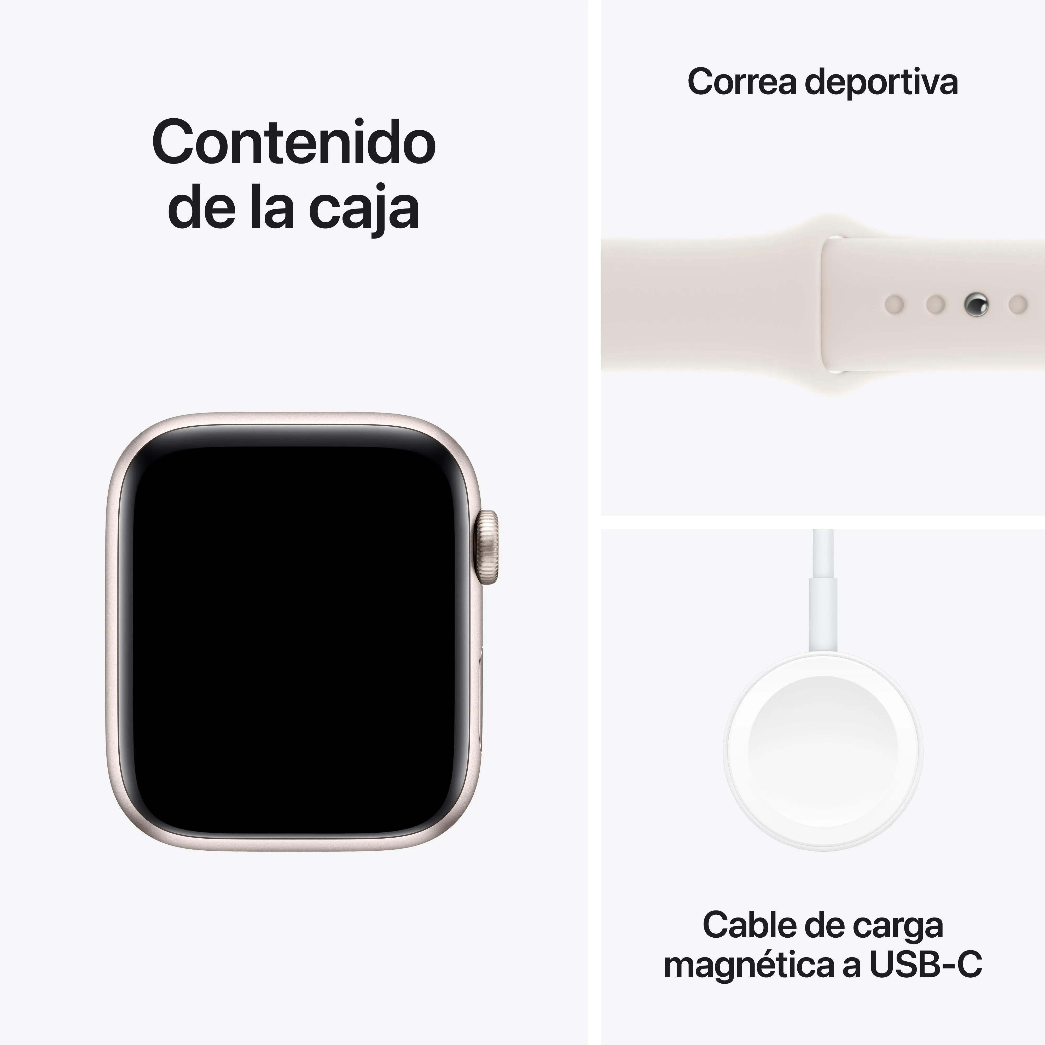 Apple Watch SE (GPS) - Caja de aluminio en blanco estrella de 44 mm - Correa deportiva blanco estrella - Talla M/L