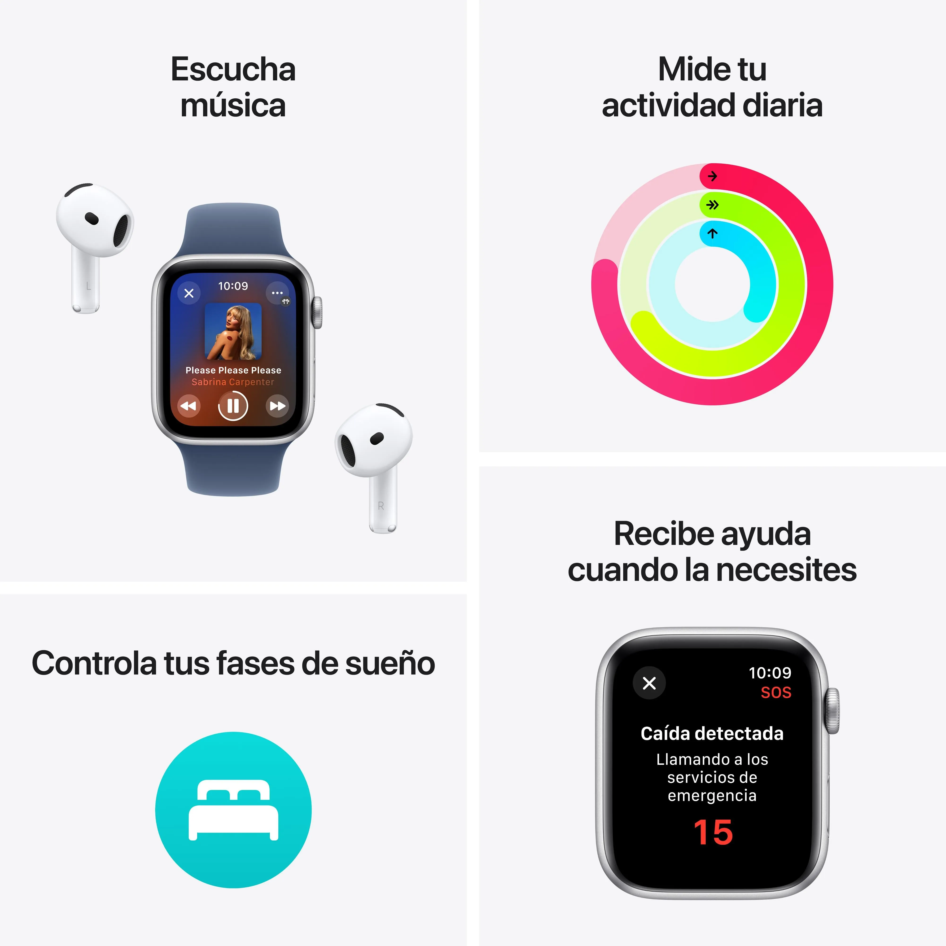 Apple Watch SE (GPS) - Caja de aluminio en blanco estrella de 44 mm - Correa deportiva blanco estrella - Talla M/L