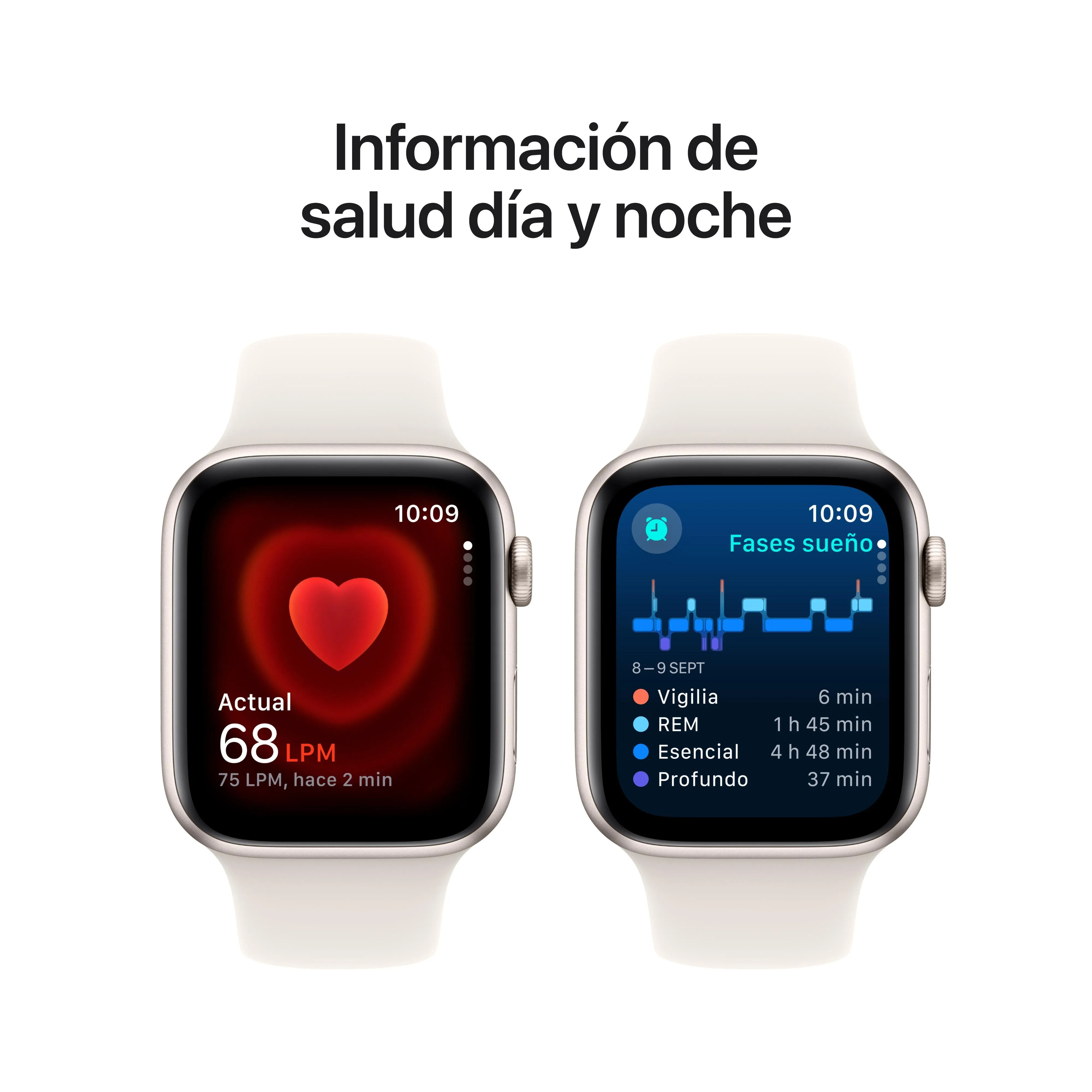 Apple Watch SE (GPS) - Caja de aluminio en blanco estrella de 44 mm - Correa deportiva blanco estrella - Talla M/L