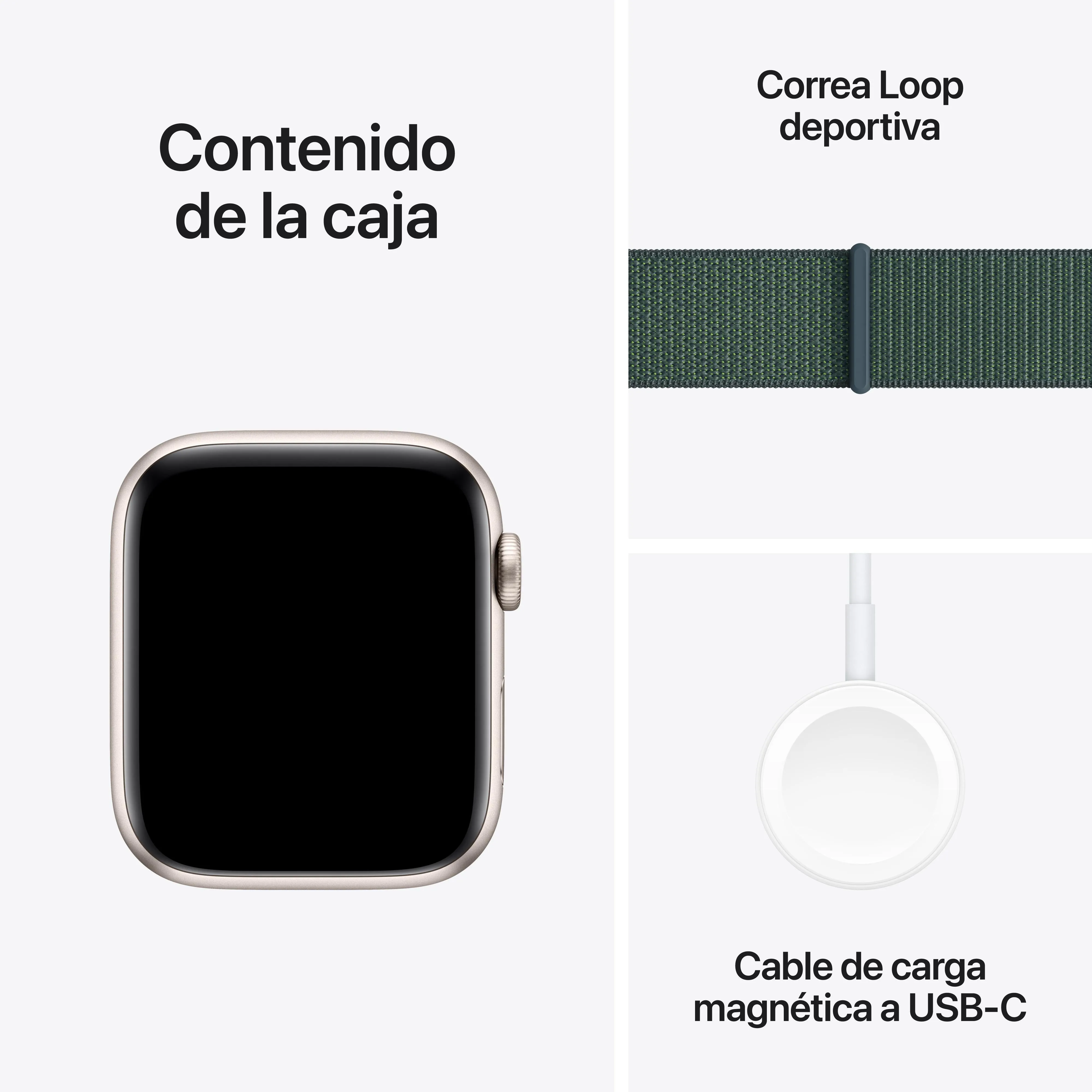 Apple Watch SE (GPS) - Caja de aluminio en blanco estrella de 44 mm - Correa Loop deportiva verde lago