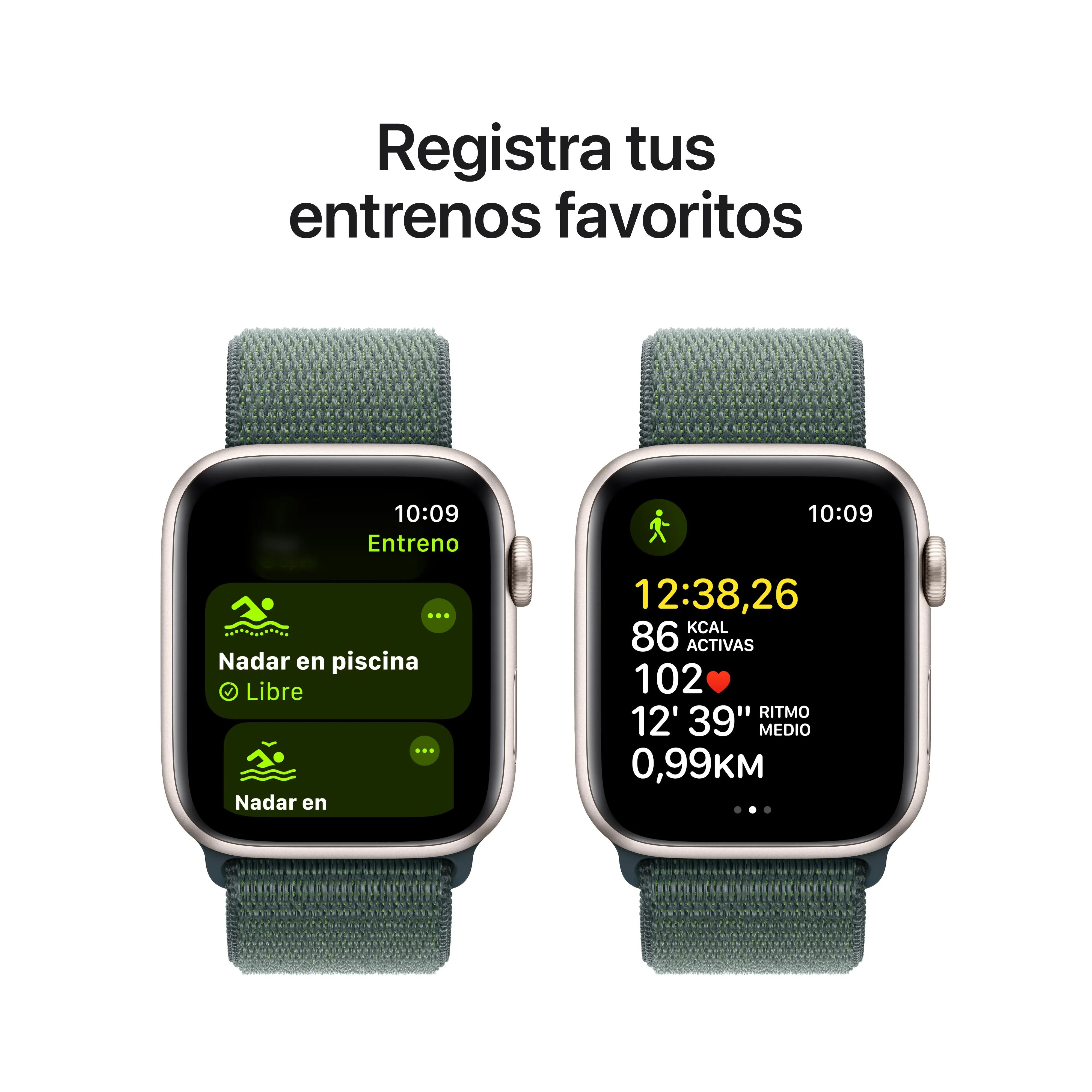 Apple Watch SE (GPS) - Caja de aluminio en blanco estrella de 44 mm - Correa Loop deportiva verde lago