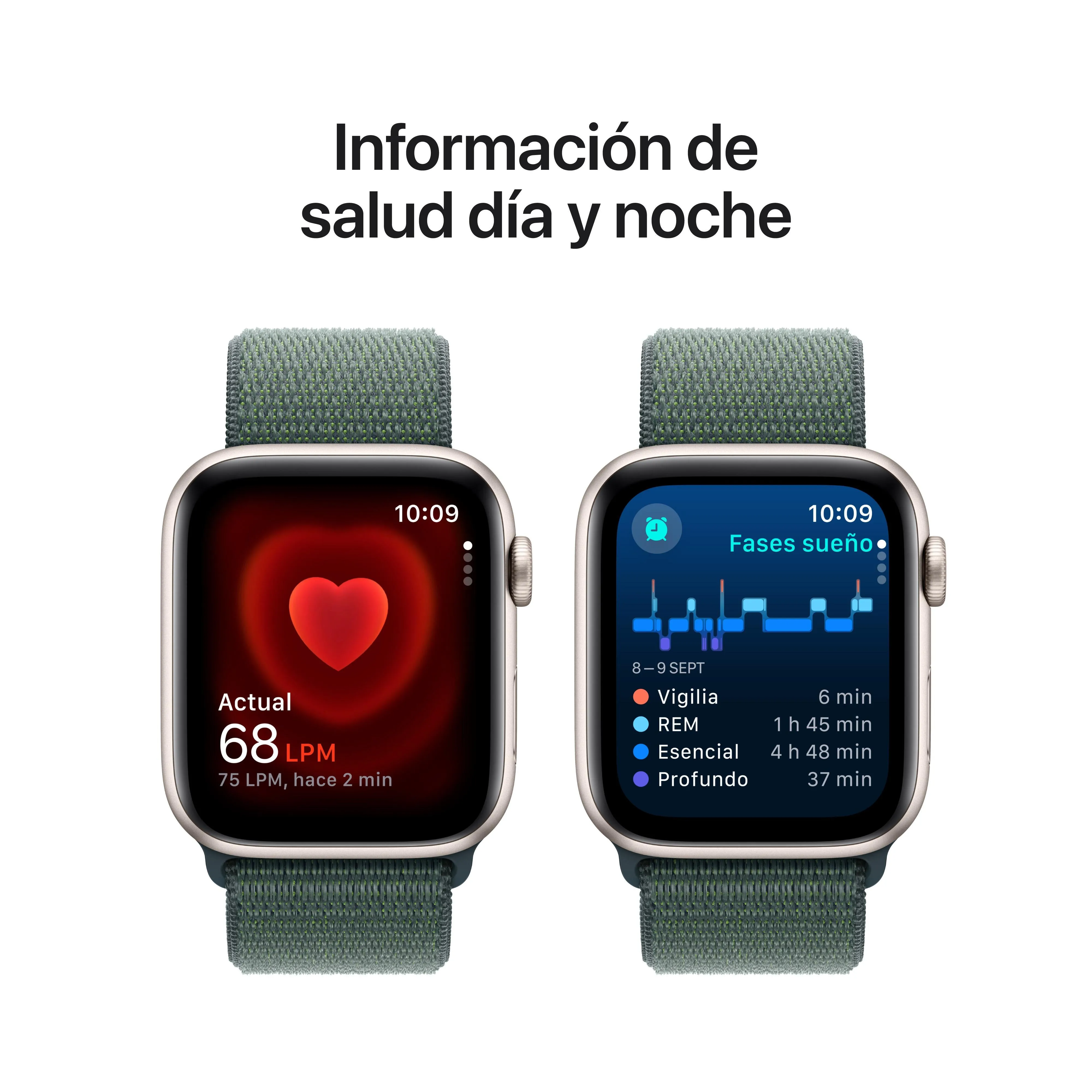 Apple Watch SE (GPS) - Caja de aluminio en blanco estrella de 44 mm - Correa Loop deportiva verde lago