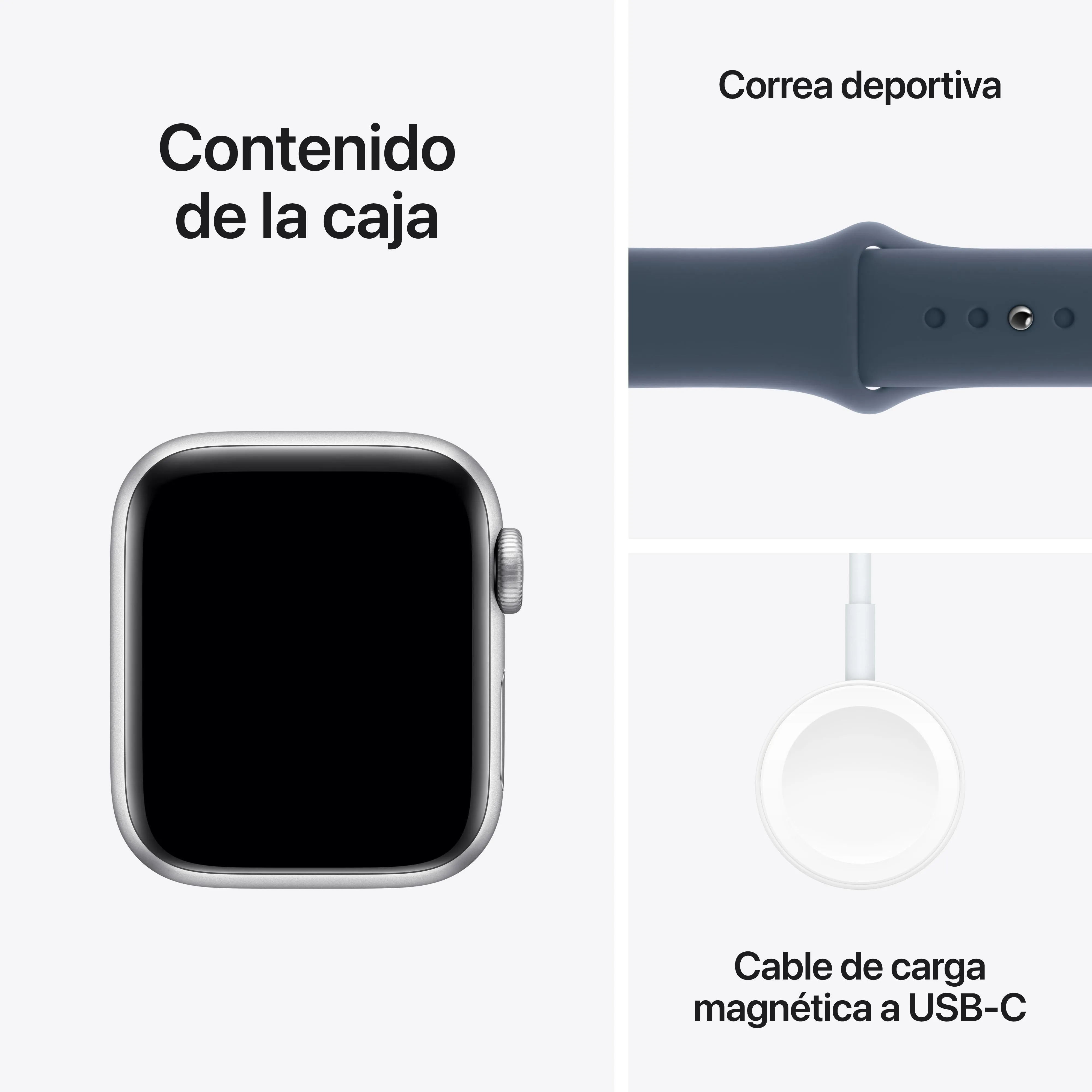 Apple Watch SE (GPS) - Caja de aluminio en plata de 40 mm - Correa deportiva azul tempestad - Talla M/L