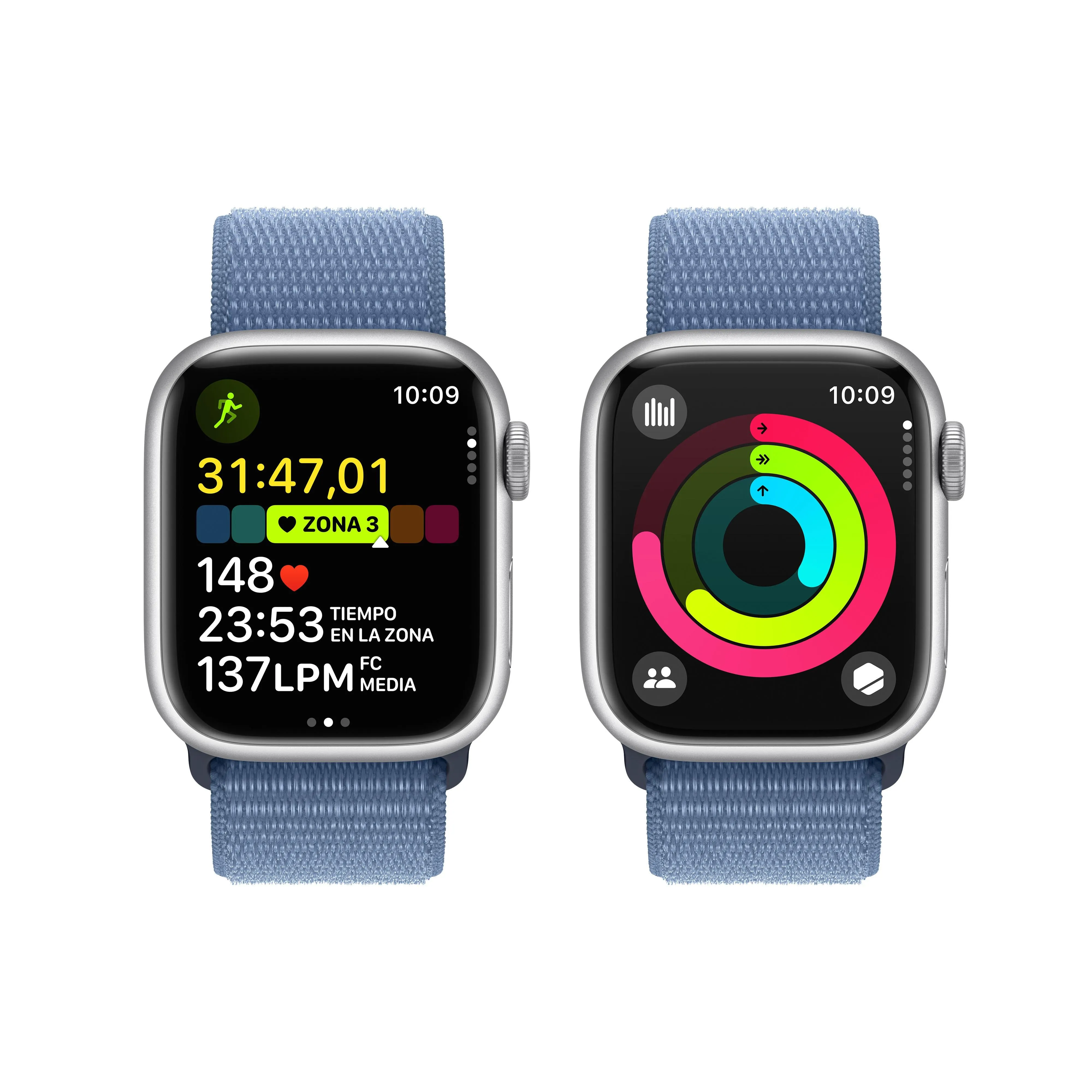 Apple Watch Series 9 (GPS) - Caja de aluminio en plata de 41 mm - Correa Loop deportiva azul invierno