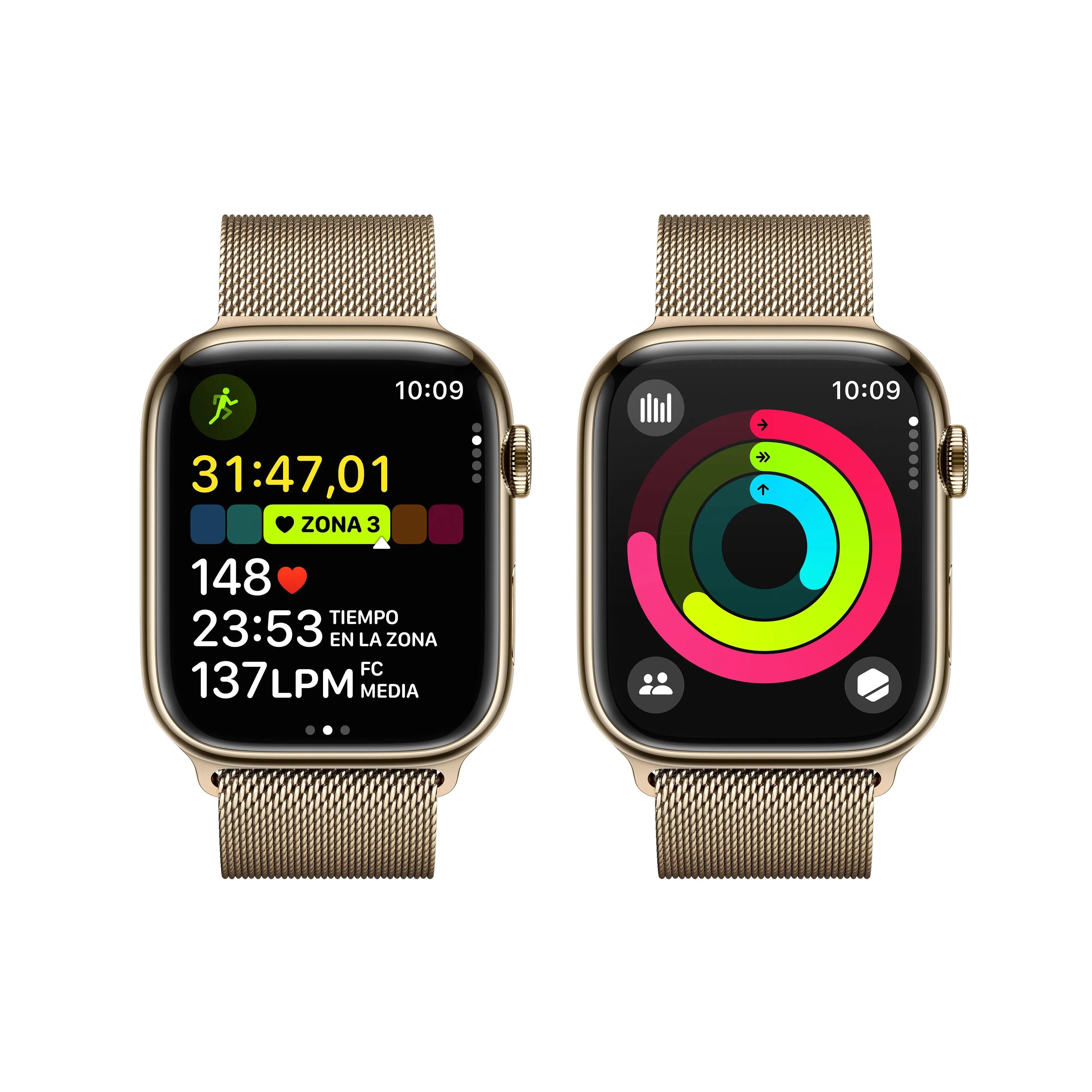 Apple Watch Series 9 (GPS   Cellular) - Caja de acero inoxidable en oro de 45 mm - Pulsera Milanese Loop en oro