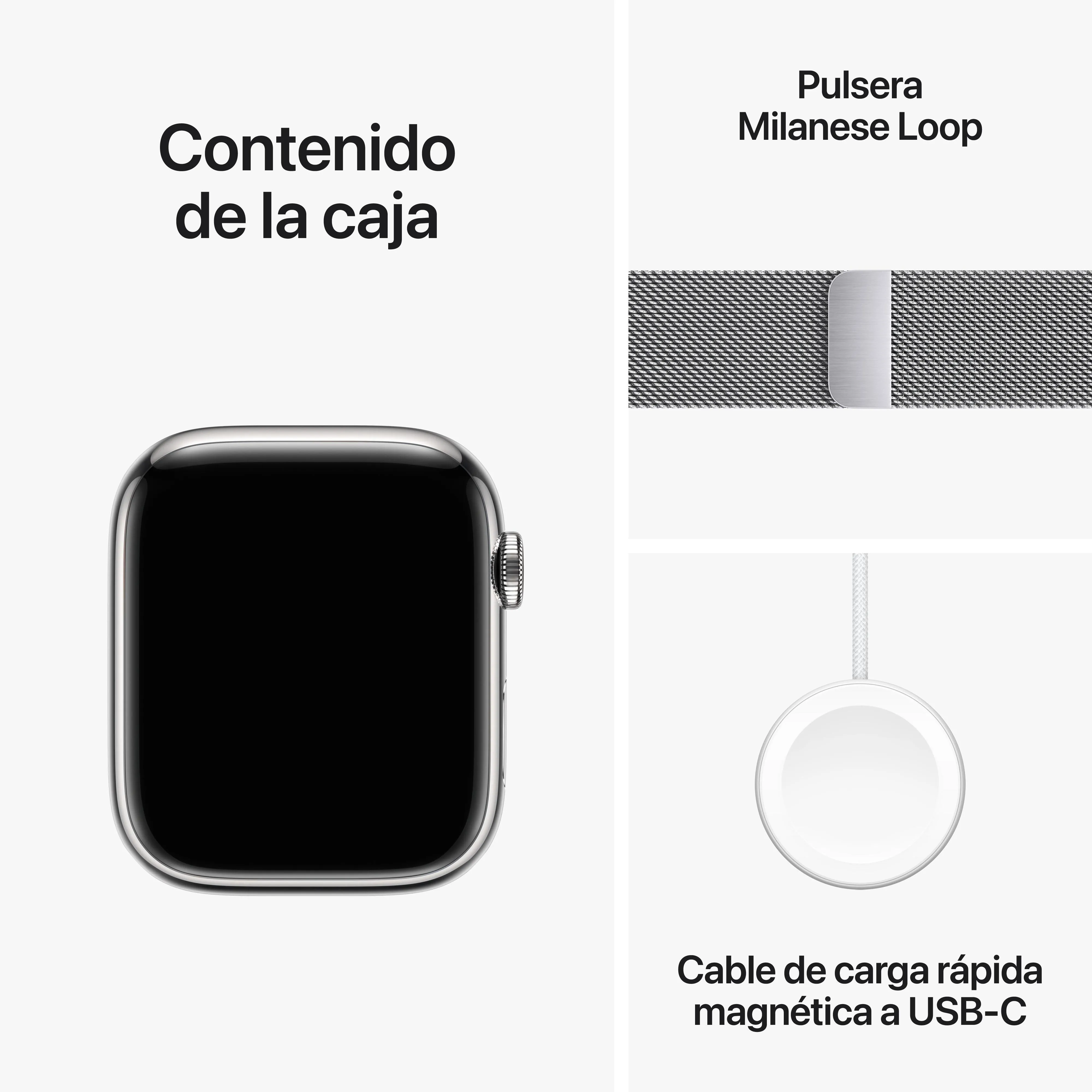 Apple Watch Series 9 (GPS   Cellular) - Caja de acero inoxidable en plata de 45 mm - Pulsera Milanese Loop en plata