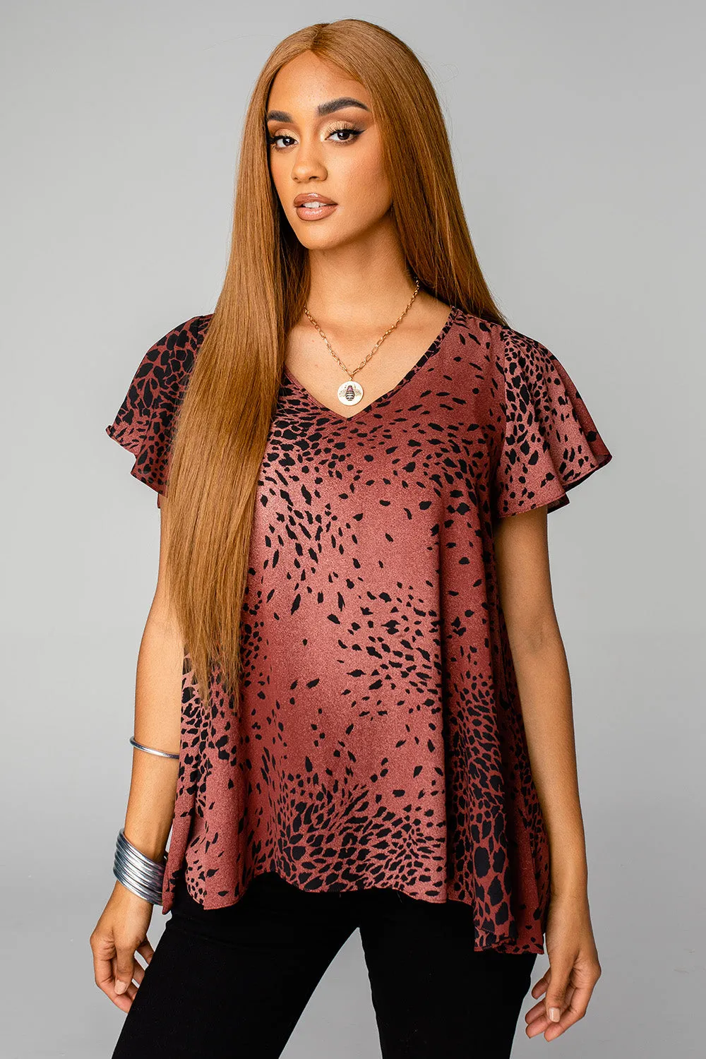 Avril Flutter Sleeve V-Neck Top - Puma