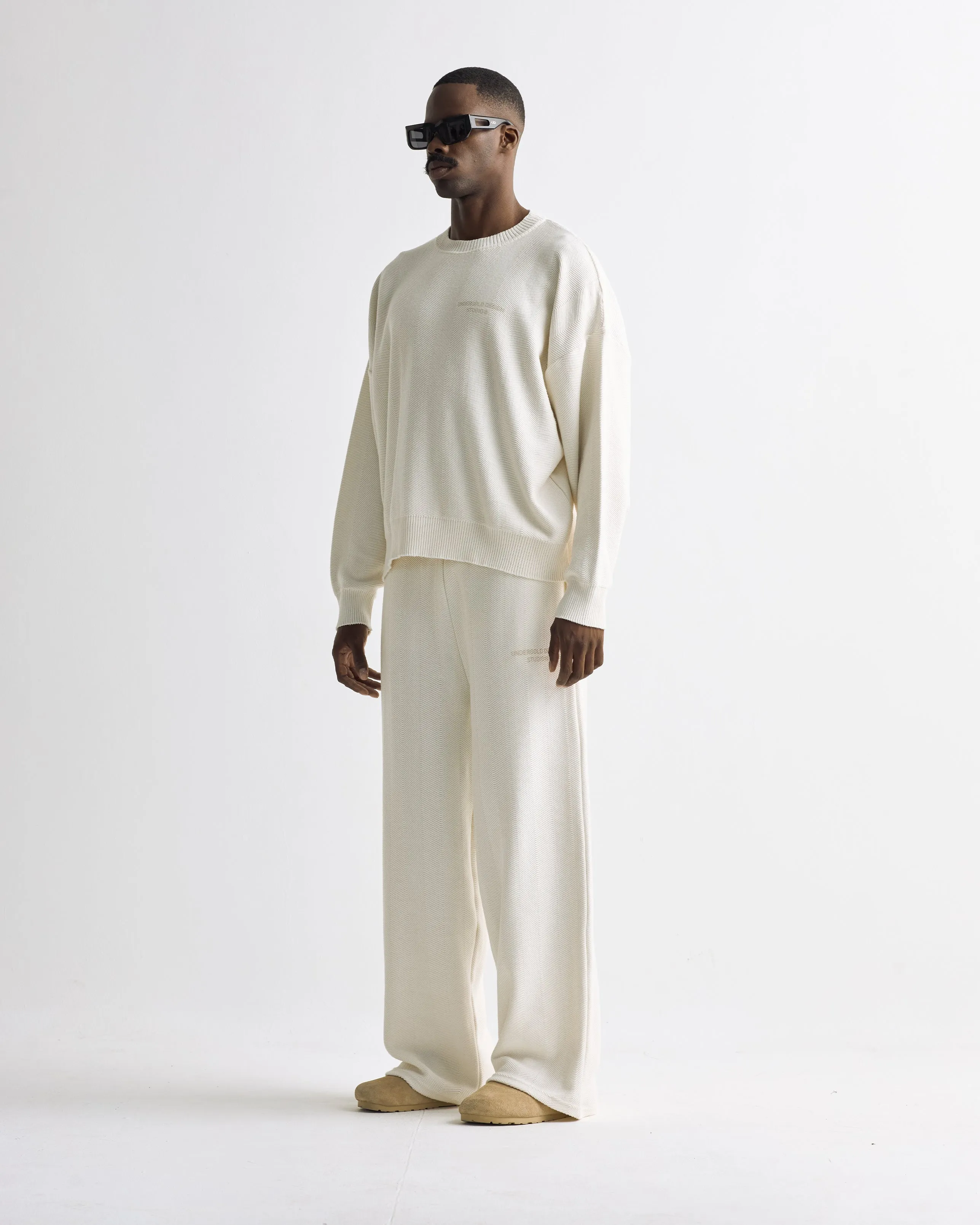 Basics Herringbone Knit Straightpants Cream