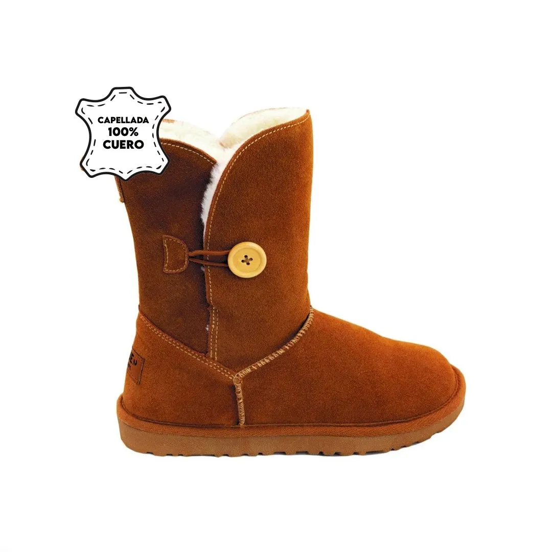 Bota Cuero Mujer Verona Button Caramel