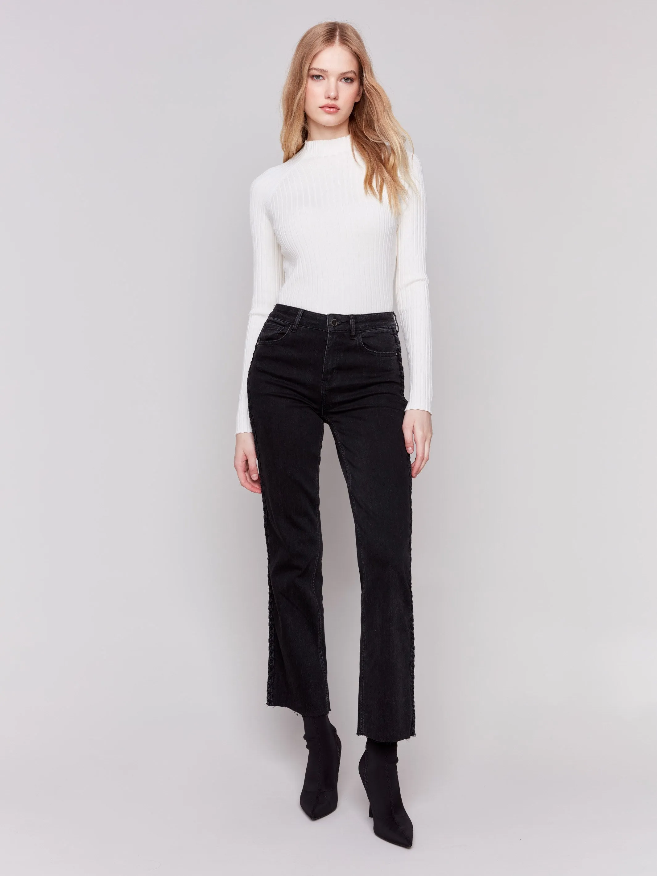 Braided Side Seam Jeans - Charcoal