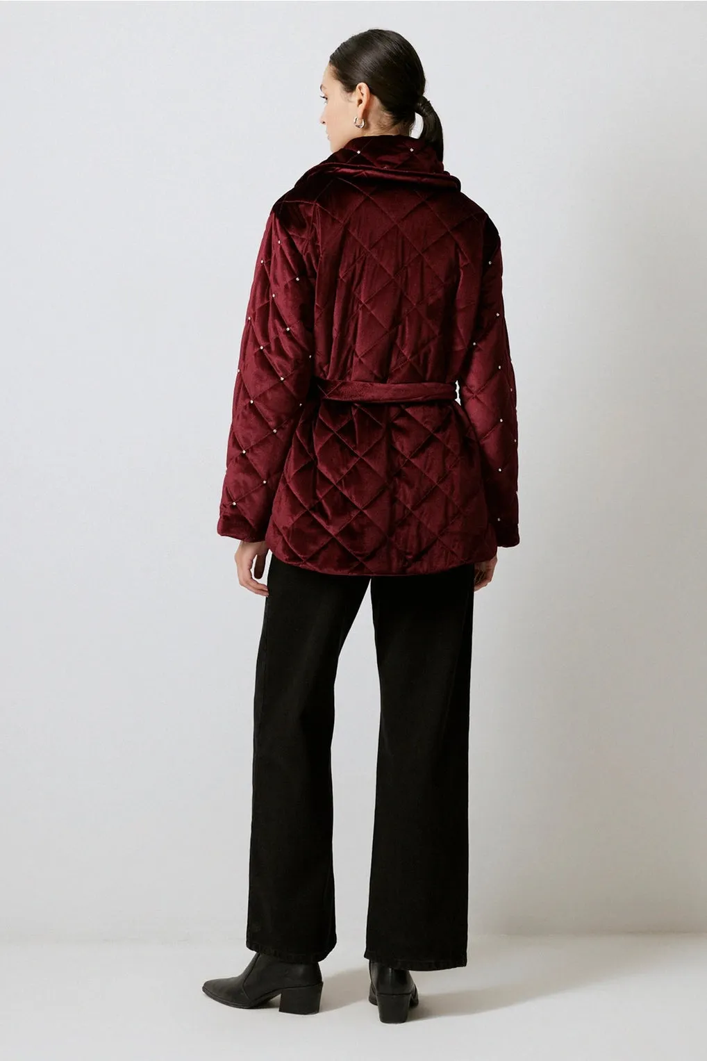 Burgundy Quilted Crystal Velvet Coat