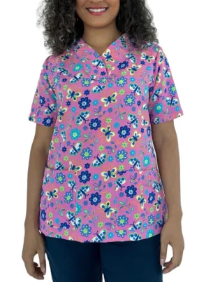 Camisa antifluidos - Mariposas y Flores Fondo Rosa