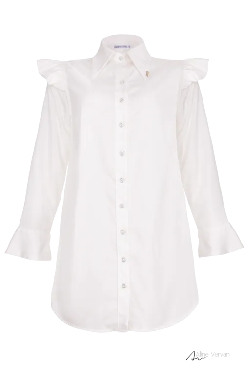 Camisa Feminina Manga Longa com Babado nos Ombros