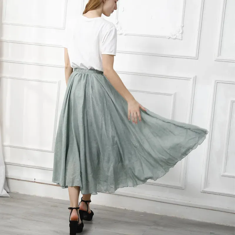 High Quality Cotton Linen Maxi Skirt Womens Casual Elastic High Waist Pleated A-Line Beach Skirts Boho Saia Feminina Faldas Jupe