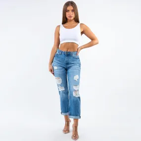 High Waist Distressed Boyfriend Jeans