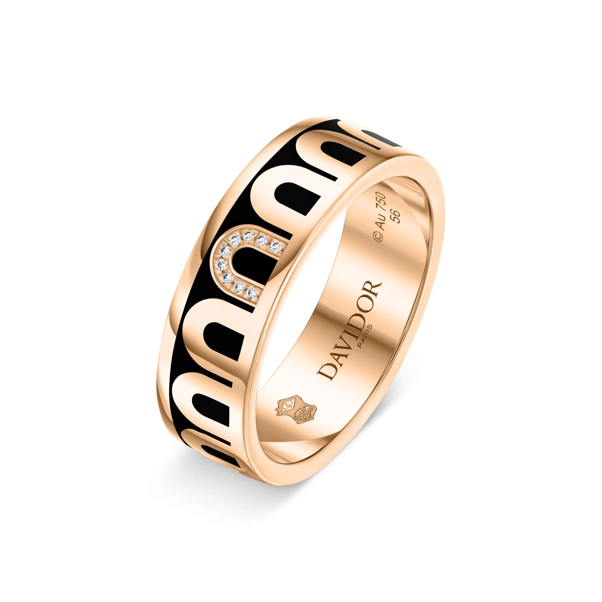 L’Arc de DAVIDOR Ring MM, 18k Rose Gold with Caviar Lacquered Ceramic and Porta Simple Diamonds