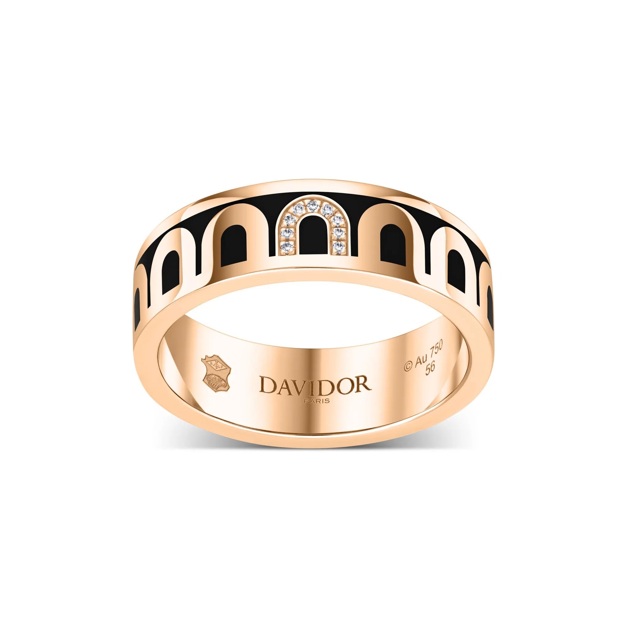 L’Arc de DAVIDOR Ring MM, 18k Rose Gold with Caviar Lacquered Ceramic and Porta Simple Diamonds