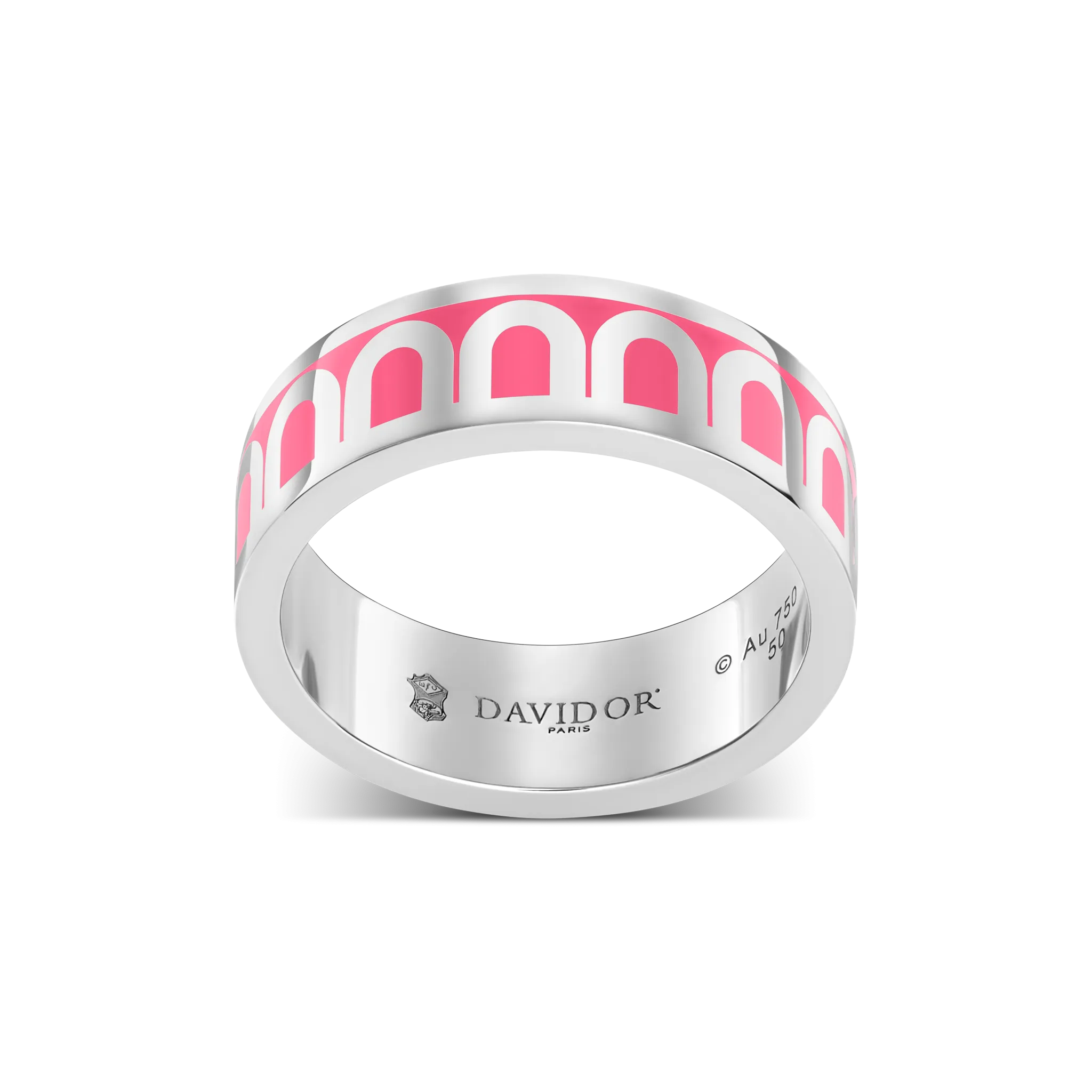 L'Arc de DAVIDOR Ring MM, 18k White Gold with May Rose Lacquered Ceramic