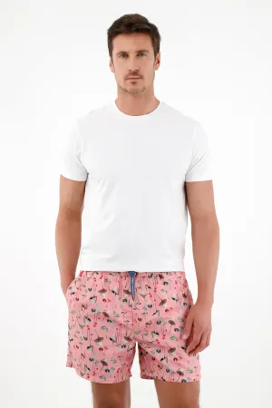 Pantaloneta de baño con estampado de hongos para hombre