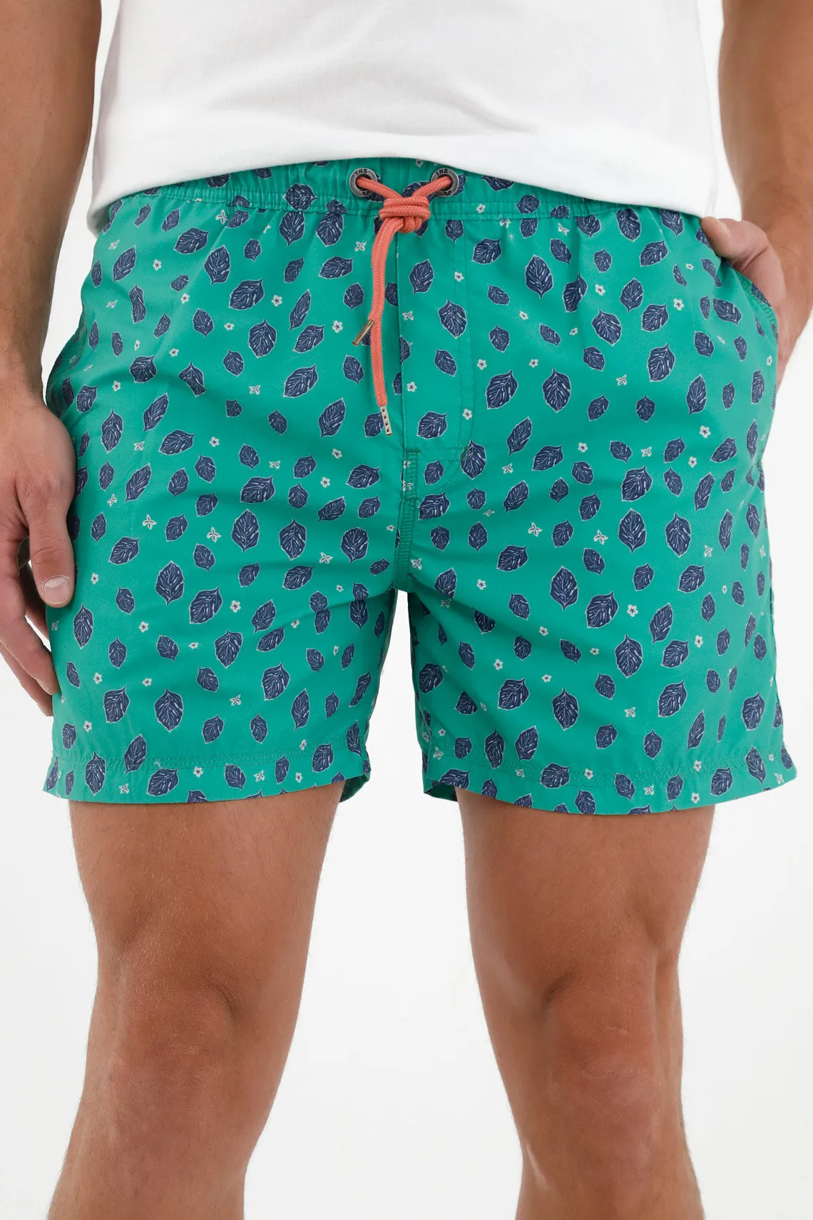 Pantaloneta de baño verde estampada para hombre