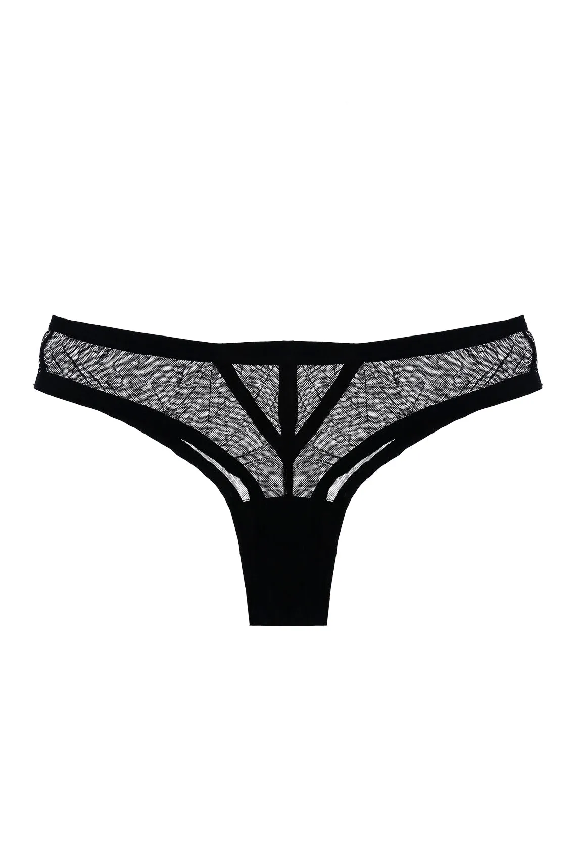 Panty negro tipo tanga con transparencia para mujer