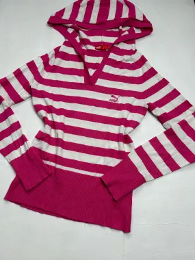 Pink & white striped hoodie jumper (XS/S)