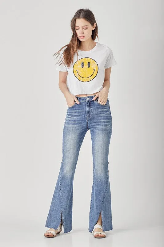 Risen Jeans High Rise Twisted Hem Flare Jeans