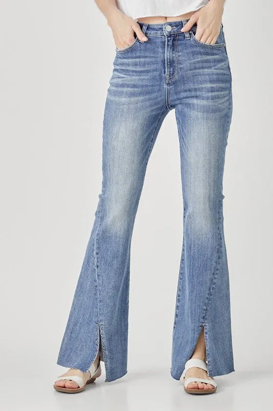 Risen Jeans High Rise Twisted Hem Flare Jeans