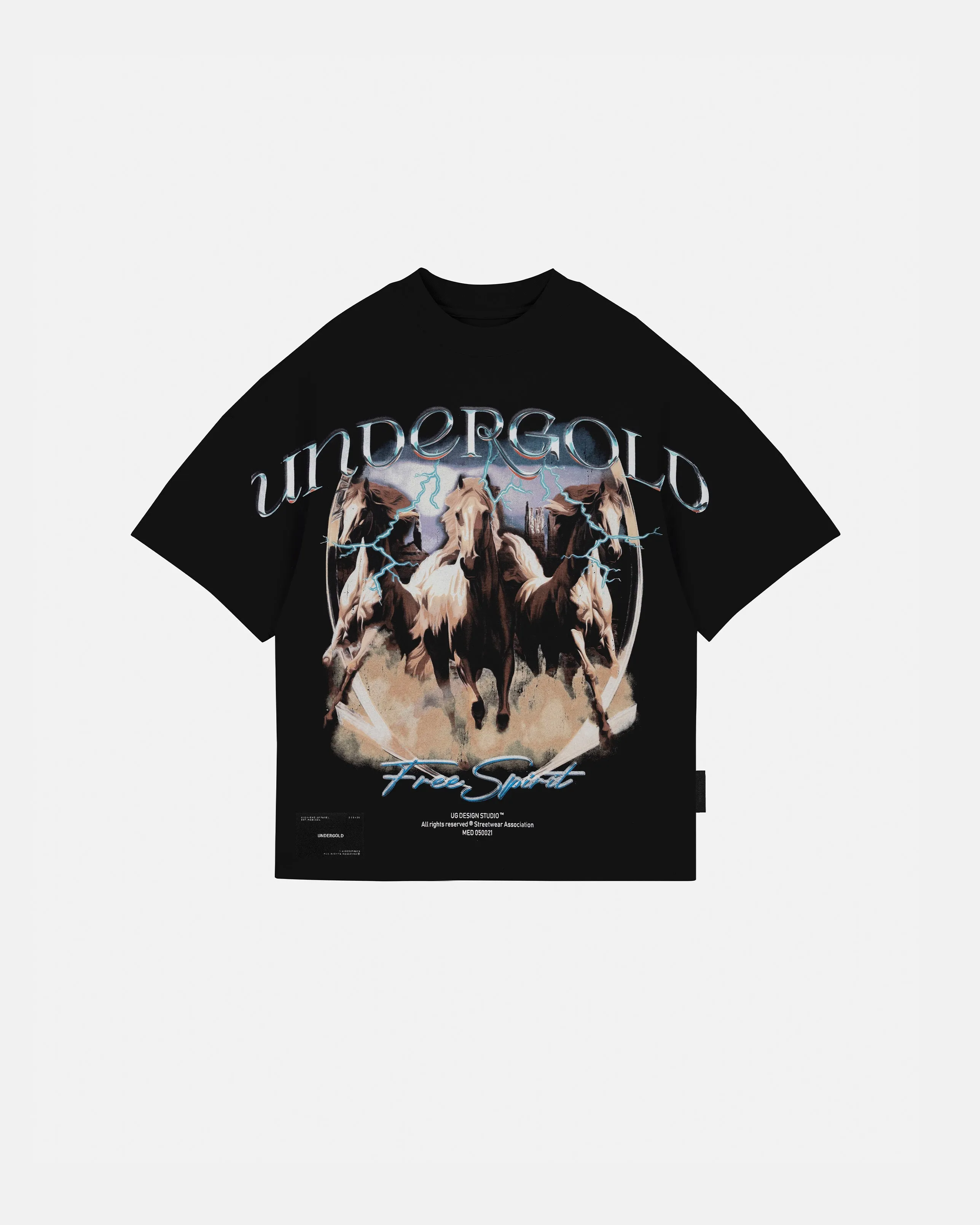 Rodeo Thunder Horses Boxy Tshirt Black