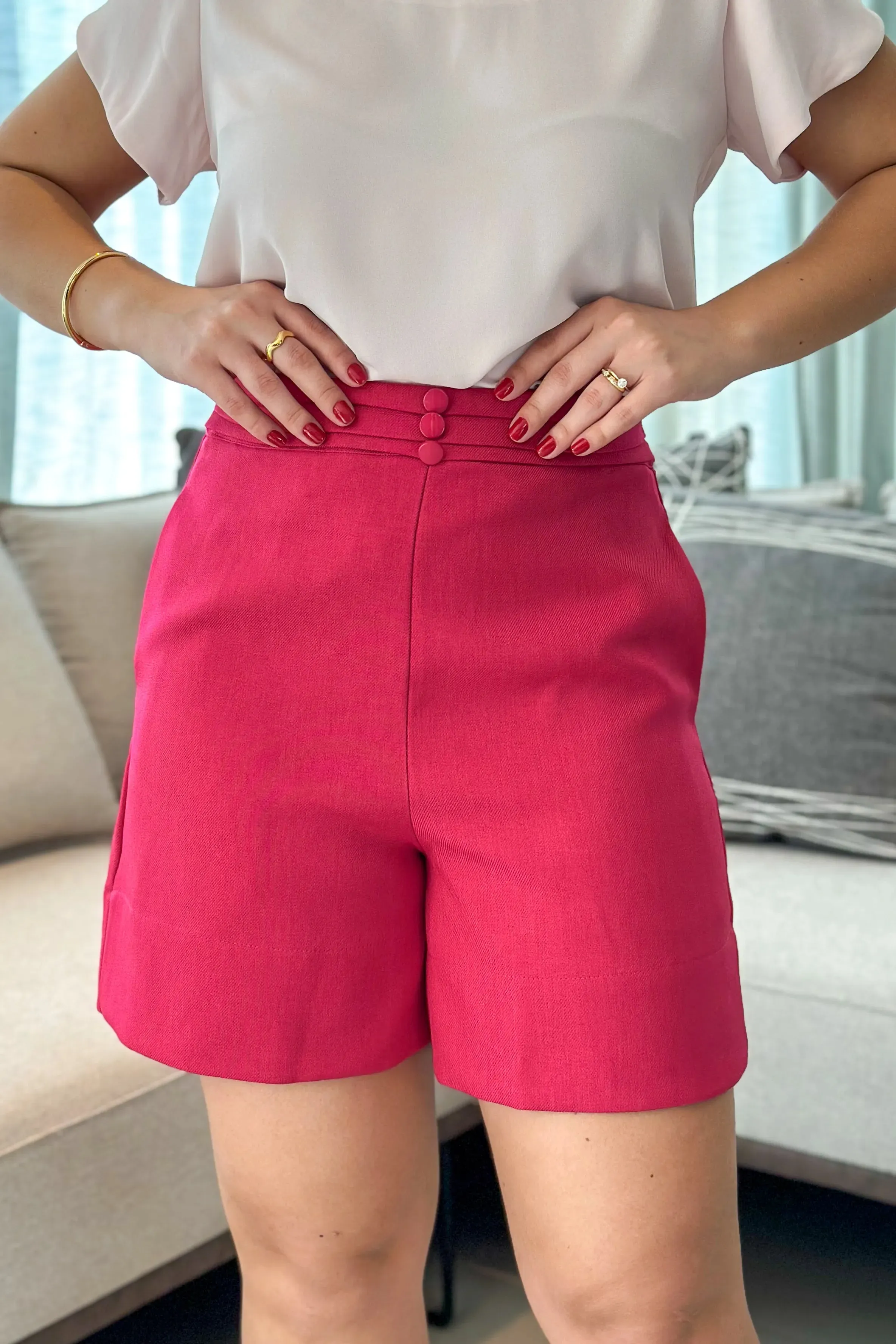 Short Detalhe Botões Cós Nicole Pink