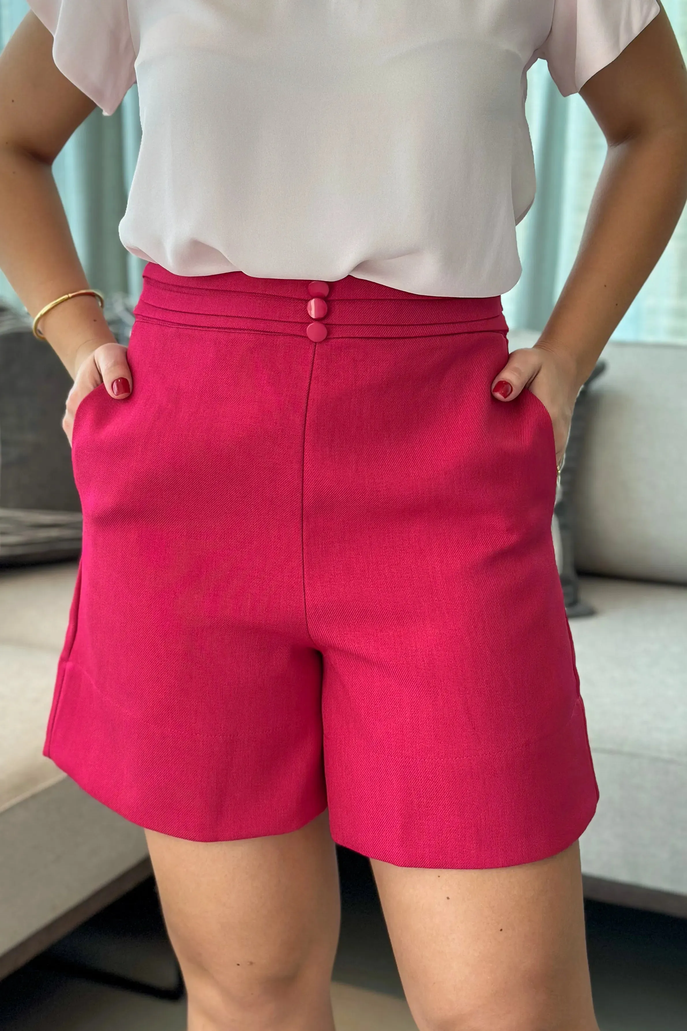 Short Detalhe Botões Cós Nicole Pink