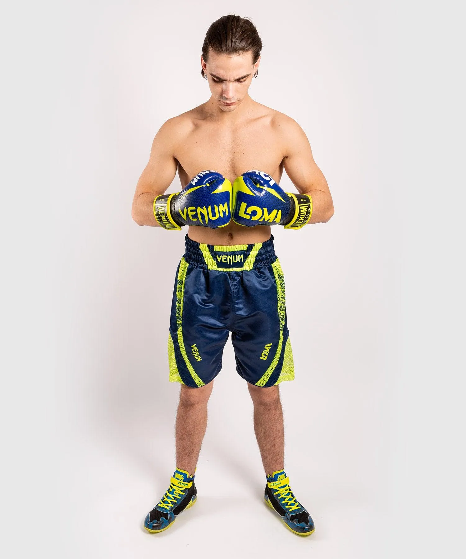 Shorts de boxeo Venum Origins - Azul/Amarillo