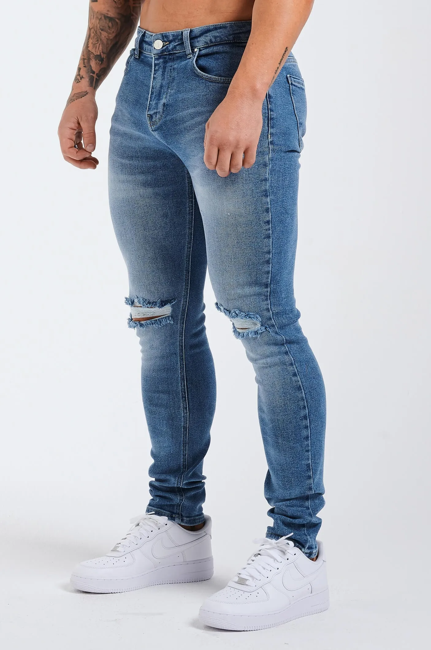 SLIM FIT JEANS 2.0 ESSENTIAL RIPPED - BLUE WASH