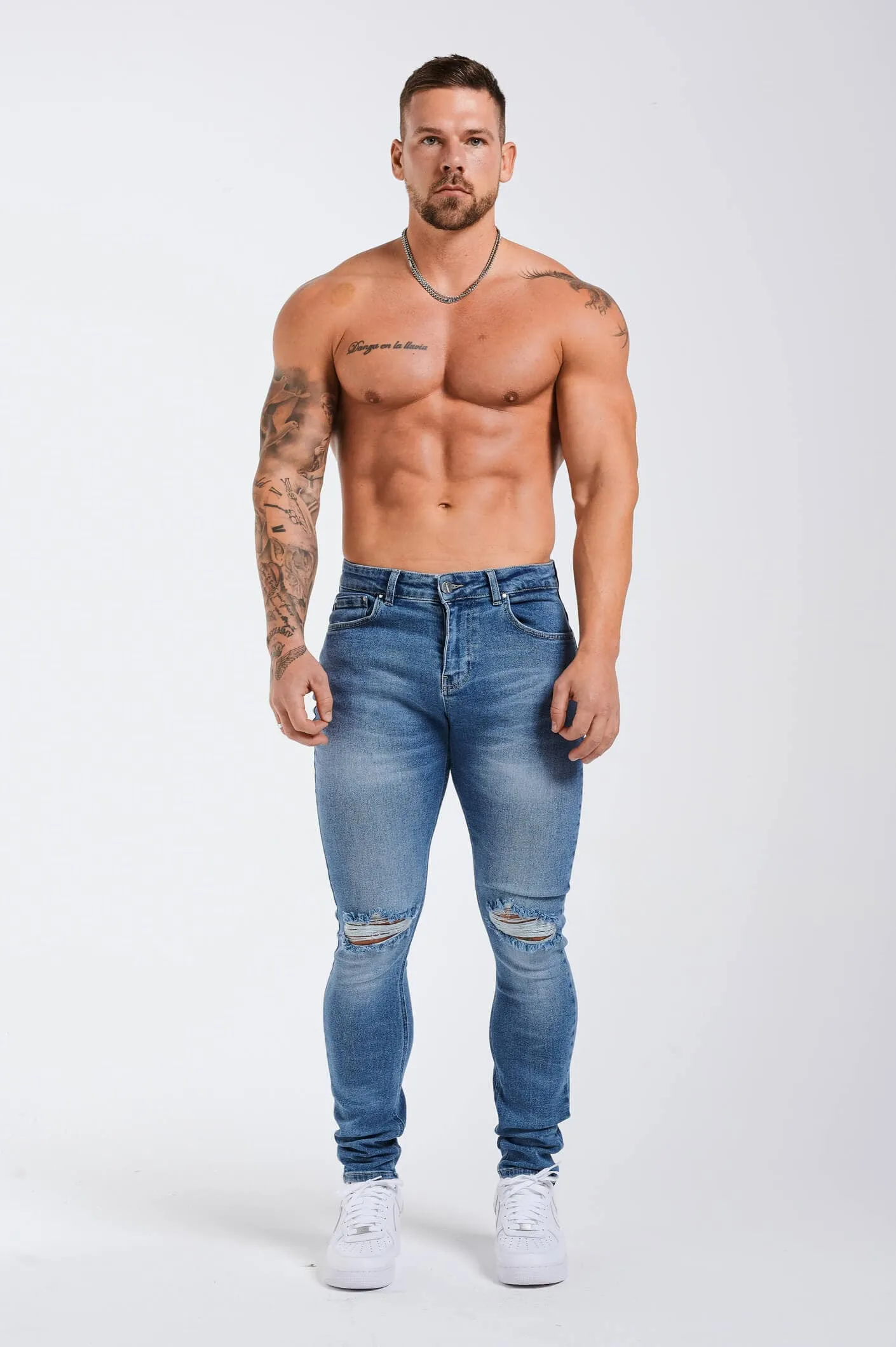 SLIM FIT JEANS 2.0 ESSENTIAL RIPPED - BLUE WASH