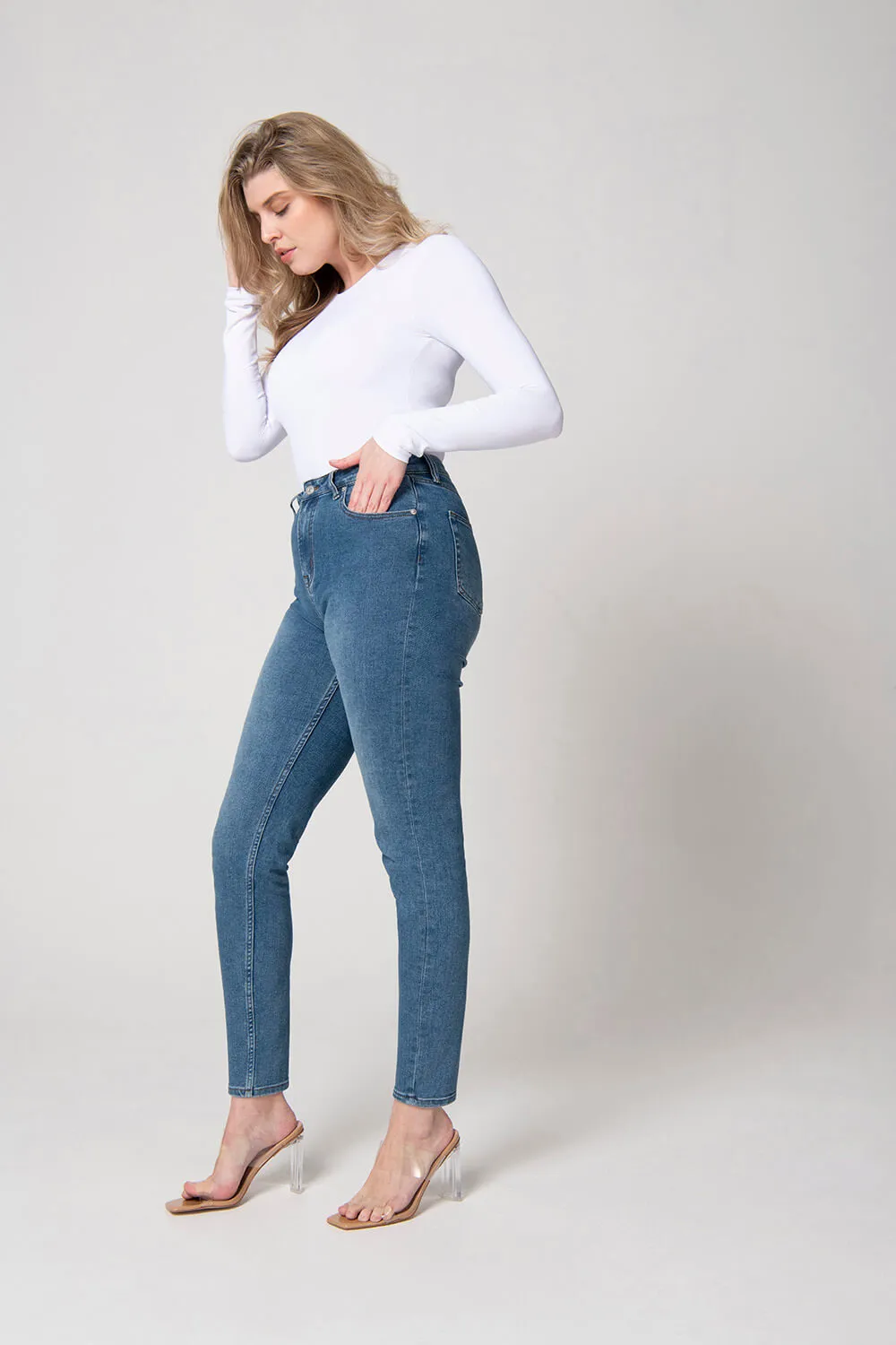 Slim Fit Mom Jeans - Mid Blue