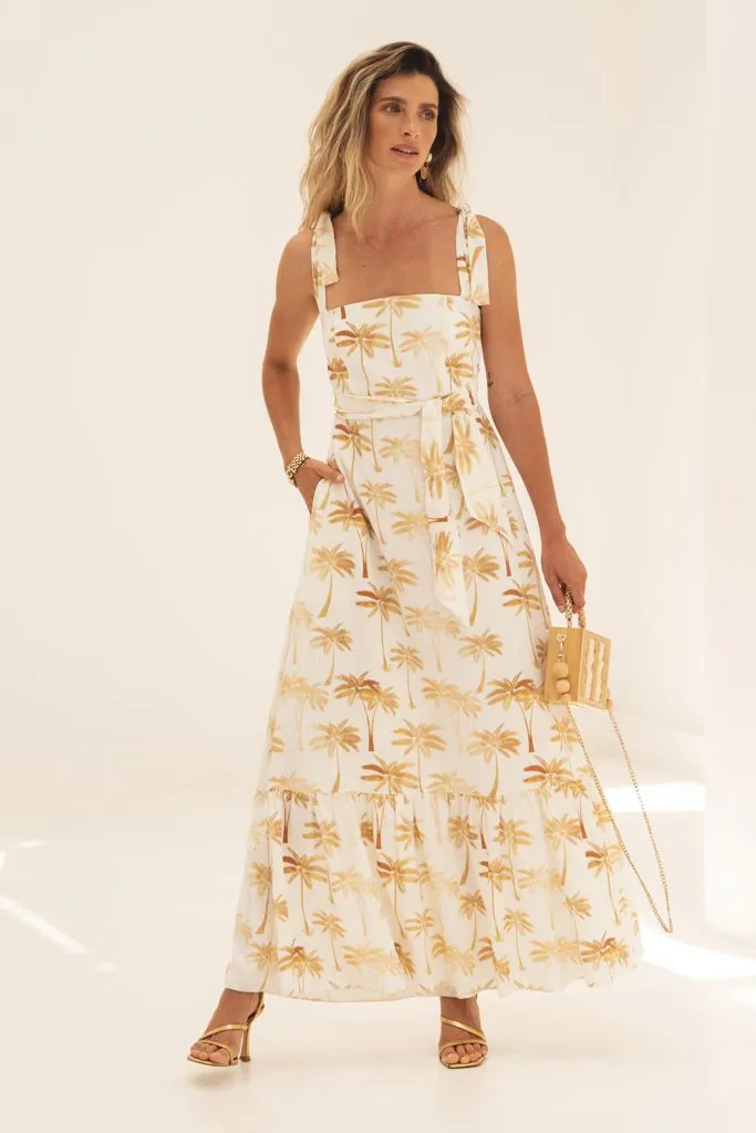 Vestido Biarritz Palm Tree Gold Linho