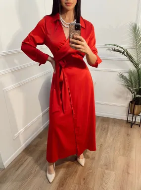 Vestido manga larga camisero rojo